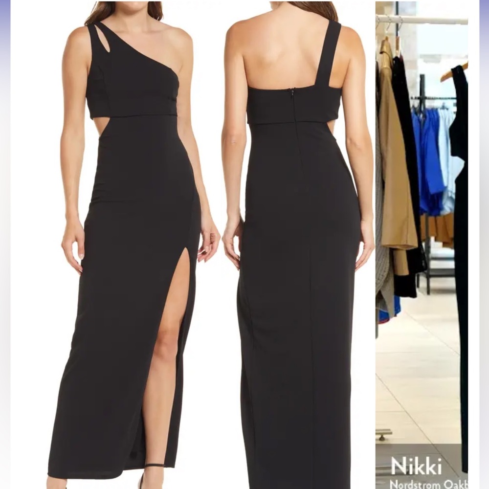 Lulu’s simple one shoulder cutout open slit maxi dress - petite & short gals!